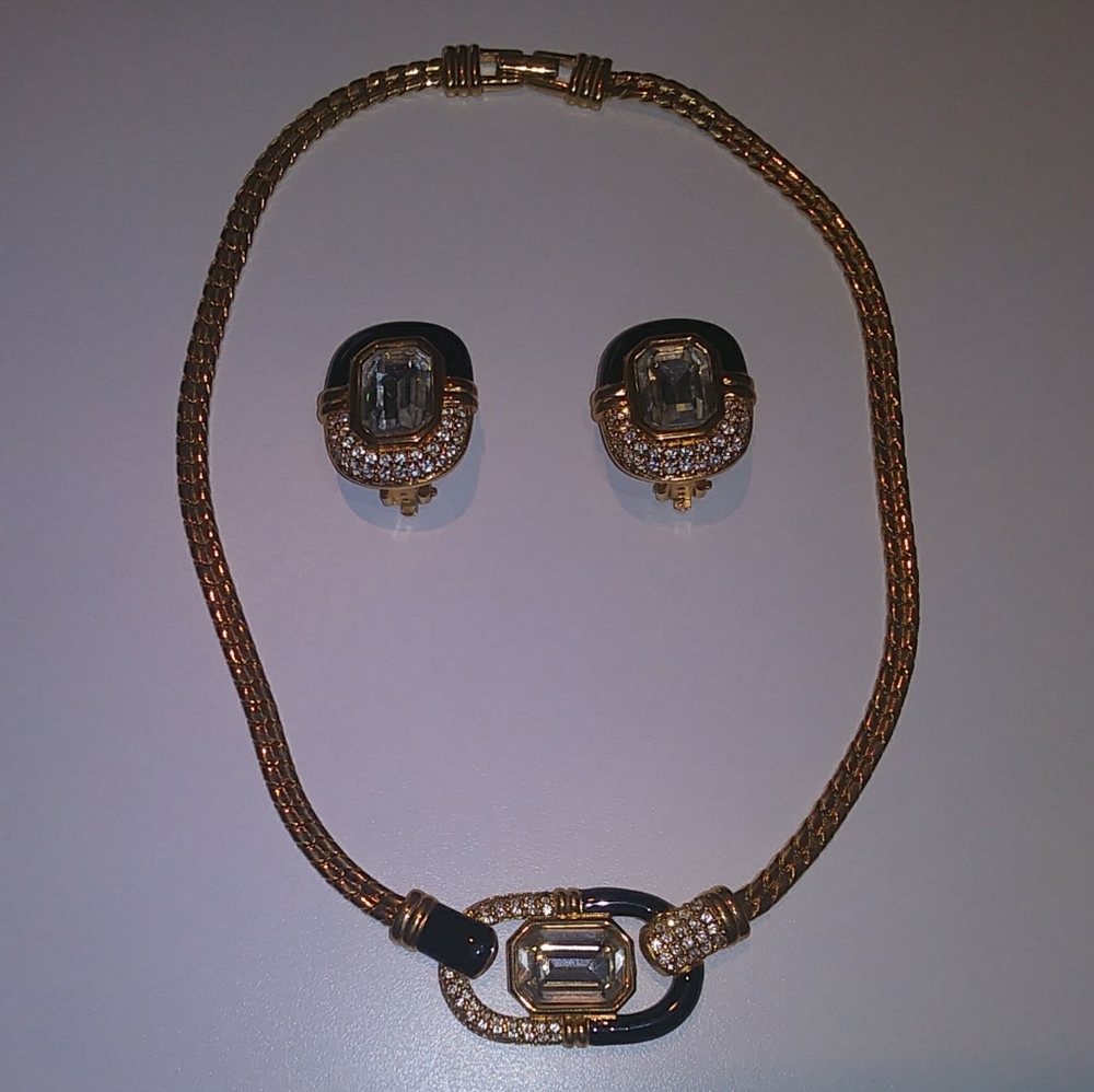 Swarovski Crystal Necklace & Clip Earrings Set Signed